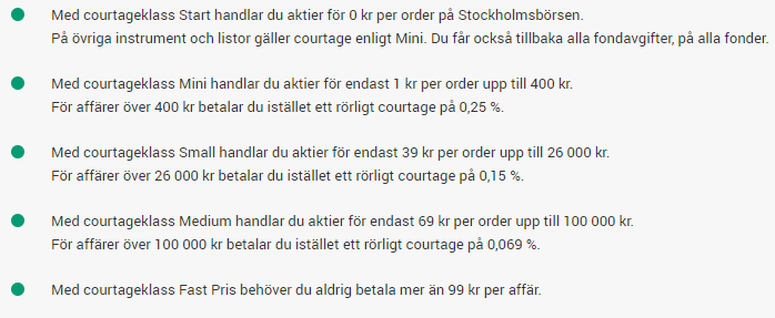 information om avanza courtage